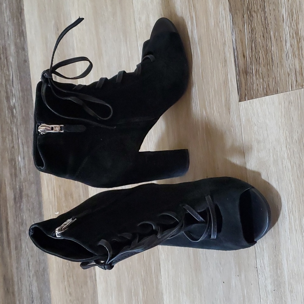 Sam Edelman leather suede black chunky laced heels